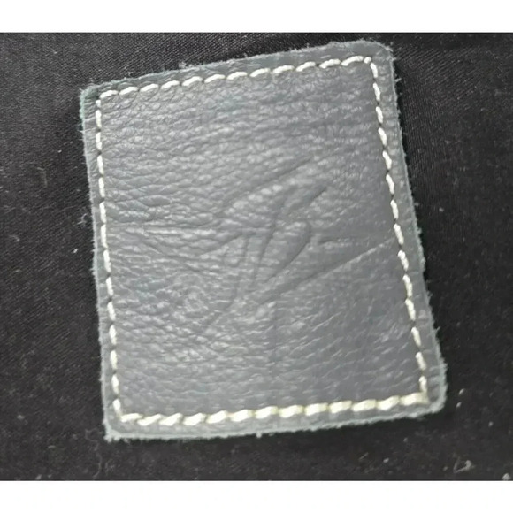 H2Z Leather 3D Floral Navy/Lt. Gray Crossbody Purse Boho Hippie Retro UPCYCLED - Picture 9 of 10